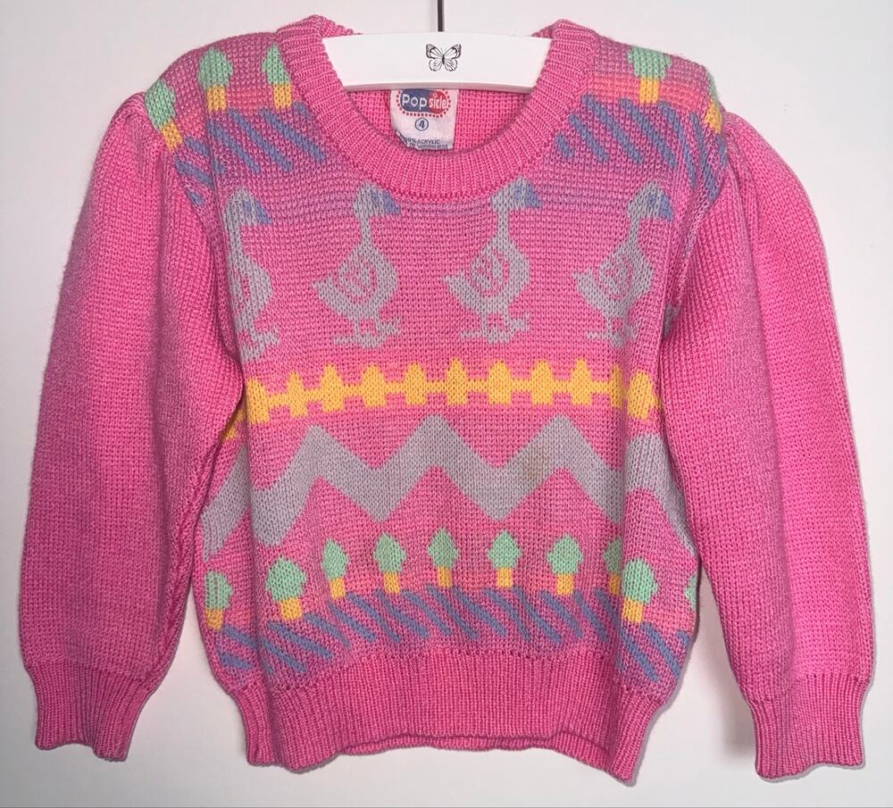 Vintage 80s Popsicle Girls 4 Pink Goose Novelty Sweater